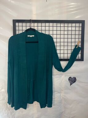 cleo Teal Open-Front Draped Cardigan